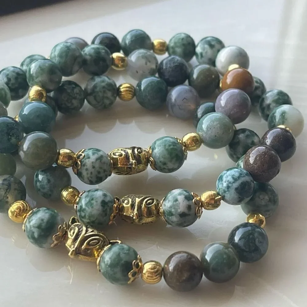 Tree agate dendritic India agate fox head face ONE stretch bracelet NEW reiki me